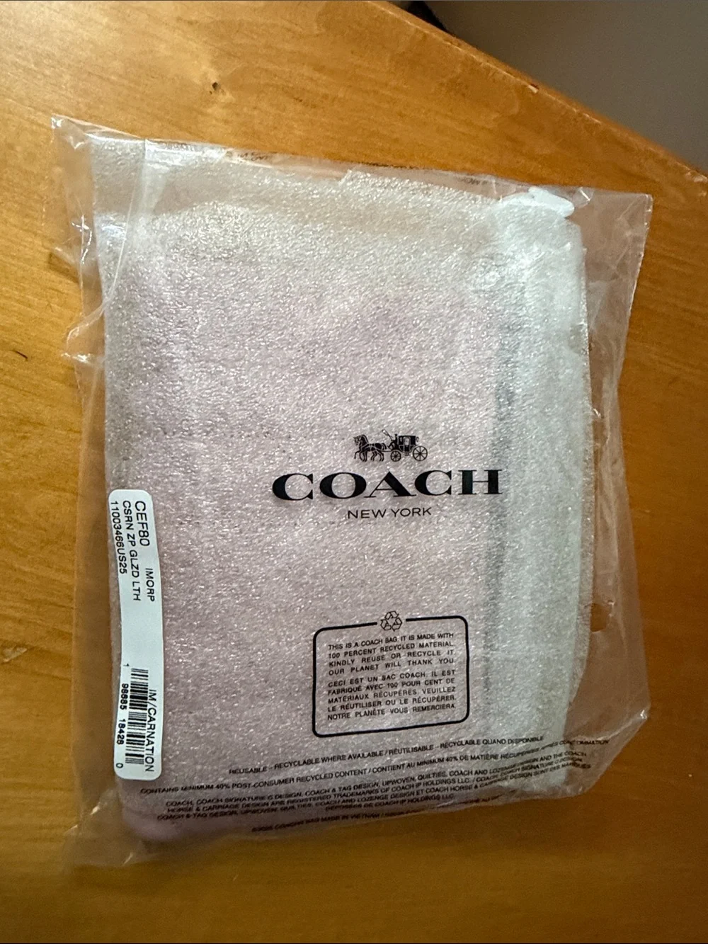 Coach Quilted Wristlet in Light Pink with Gold Hardware